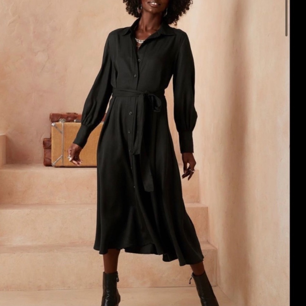 Banana Republic Black Midi Trench Shirt Dress XXL Tall